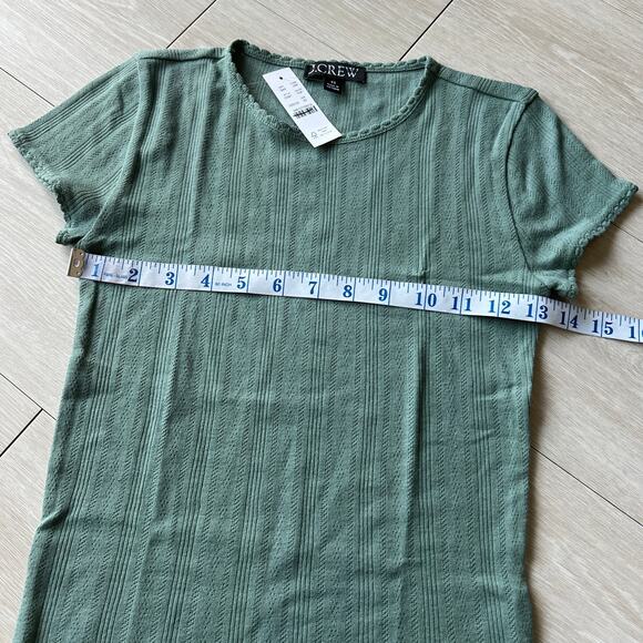 J Crew Pointelle Baby Tee Womens XS Green Flaw - Picture 5 of 10